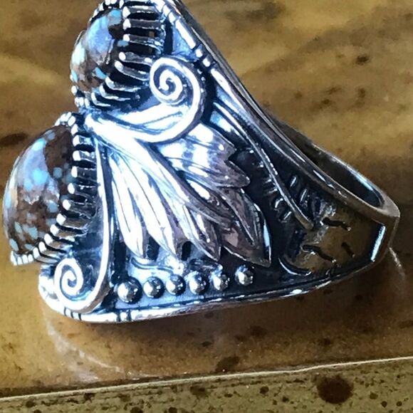 Natural Turquoise Sterling Silver Eagle Ring Size 6 - Picture 7 of 10